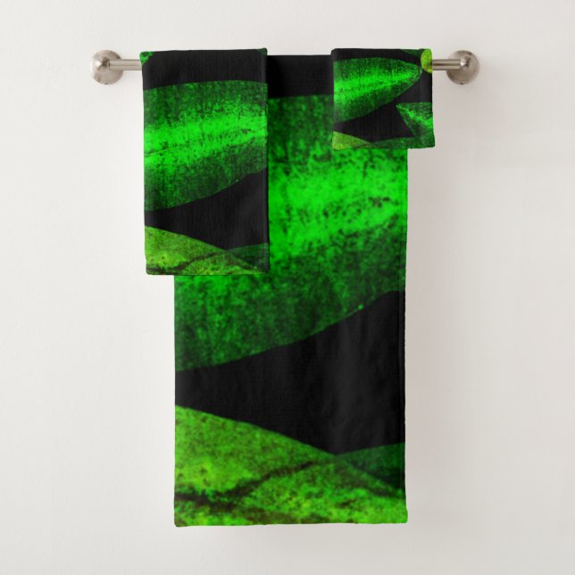Neon Green Leaves Art. Buy Now Bath Towel Set (Insitu)