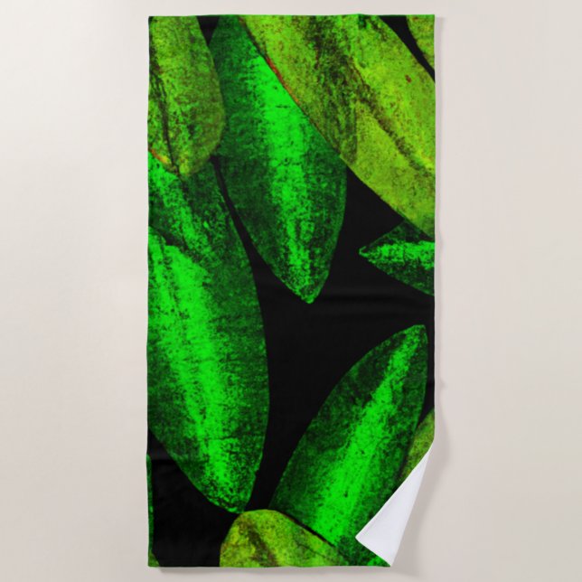 Neon Green Leaves Art. Buy Now Beach Towel (Front)