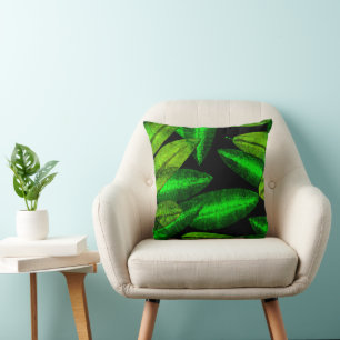 Neon Green Leaves Art. Buy Now Cushion