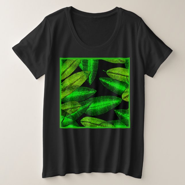 Neon Green Leaves Art. Buy Now Plus Size T-Shirt (Design Front)