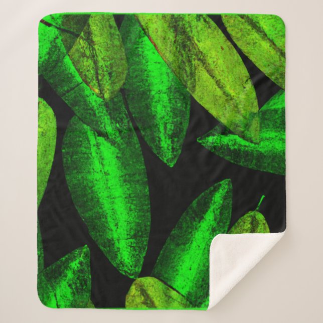 Neon Green Leaves Art. Buy Now Sherpa Blanket (Front)