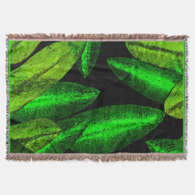 Neon Green Leaves Art. Buy Now Throw Blanket (Front)