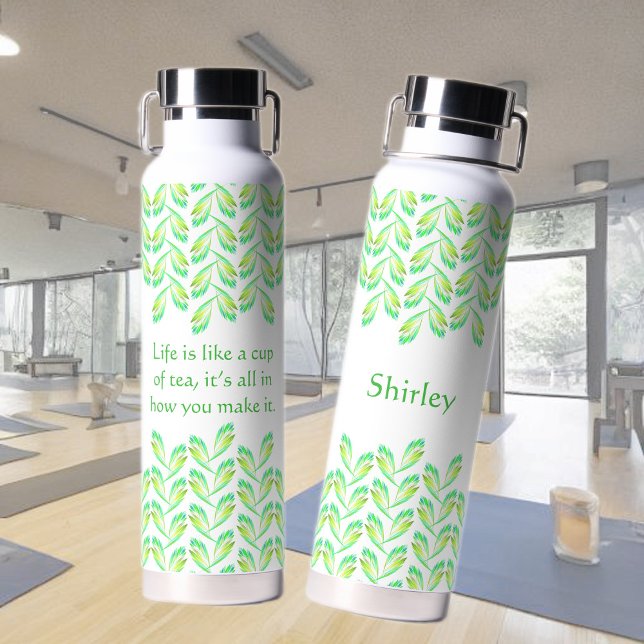 Neon green leaves - fractal art, irish saying,  water bottle (Creator Uploaded)