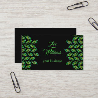 Neon green leaves - fractal art, modern business card