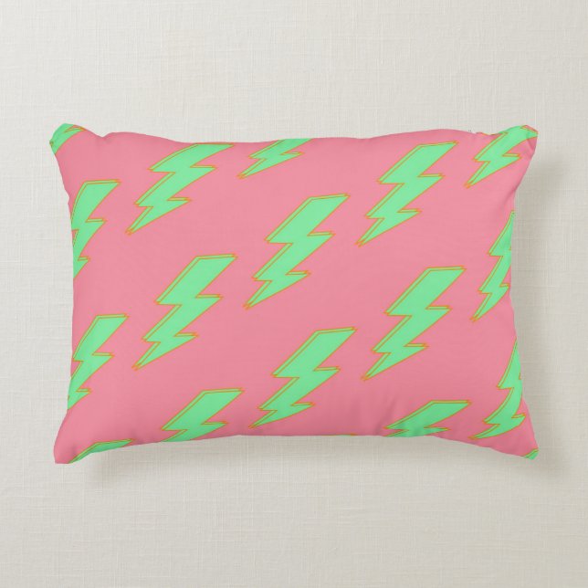 Neon Green Lightning Pink Background Y2K Pattern Decorative Cushion (Front)