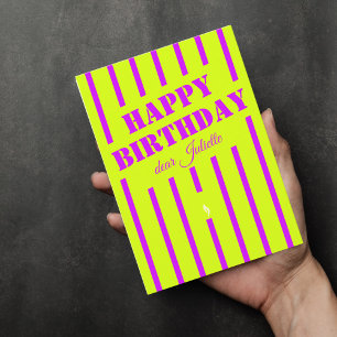 Neon green lilac happy birthday greeting car