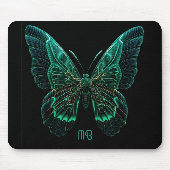 Neon Green Luminescent Butterfly Art Mouse Pad (Front)