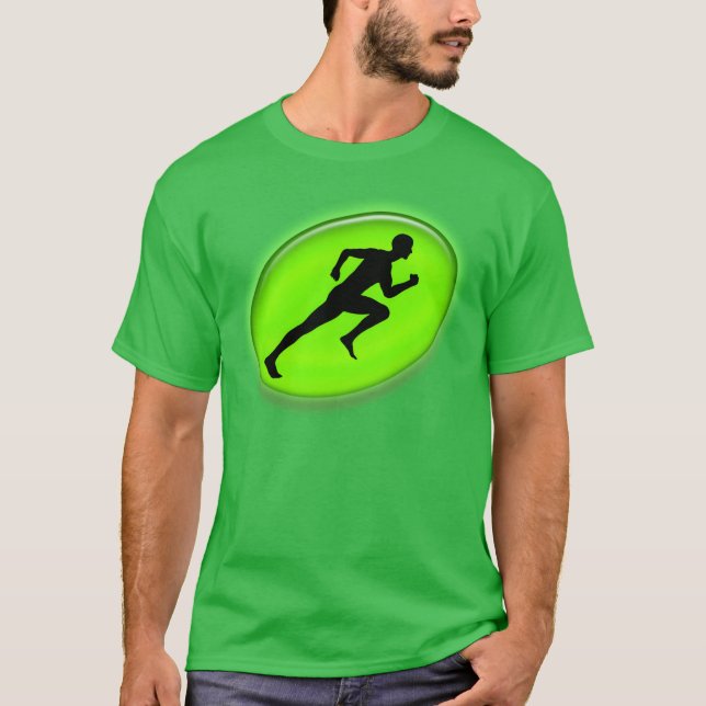 Neon Green Man Running Personalrainer Sports gift T-Shirt (Front)