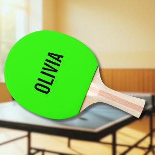Neon Green Modern Name   Trendy Minimalist  Ping Pong Paddle