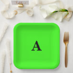 Neon Green Monogram Initial White Custom Cute 2023 Paper Plate<br><div class="desc">Designed with text template for monogrammed initial which you can customise! You may also change the background colour as you like.</div>