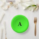 Neon Green Monogram Initial White Custom Modern Paper Plate<br><div class="desc">Designed with text template for monogrammed initial which you can customise! You may also change the background colour as you like.</div>