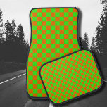 Neon Green Orange Chequered Chequerboard Vintage Car Mat<br><div class="desc">Neon Green and Orange Chequered Chequerboard Vintage</div>