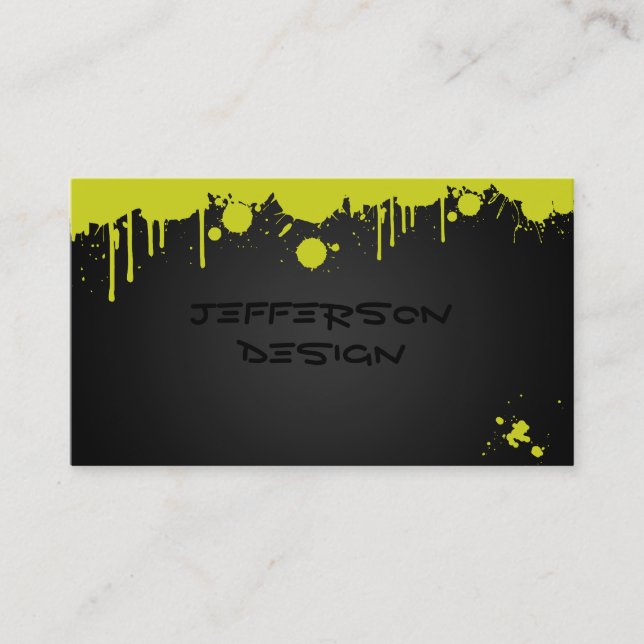 Neon Green Paint Splatters Business Card (Front)