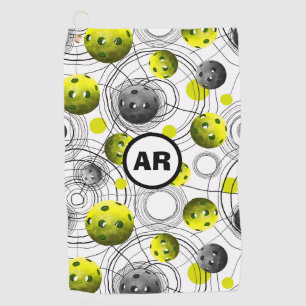 Neon Green Pickleballs Initials Sweat Towel