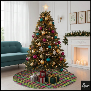 Neon Green Pink Plaid Cyberpunk Tartan Brushed Polyester Tree Skirt