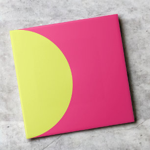 Neon Green Pink Retro Half Circle Mid Mod Abstract Tile
