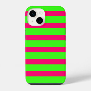 Neon Green & Pink Striped iPhone Case – Customise