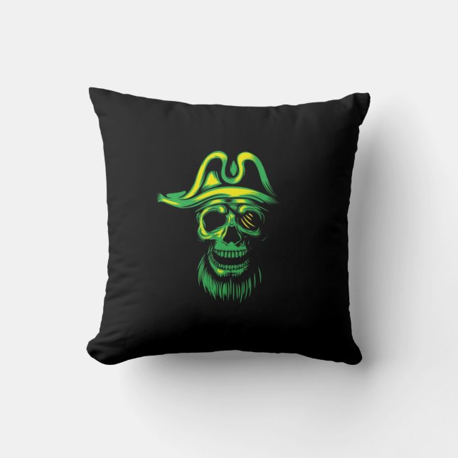 Neon Green Pirate Skull Cushion (Front)