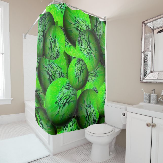 Neon green planets - pattern in 3D optics  Shower Curtain (In Situ)