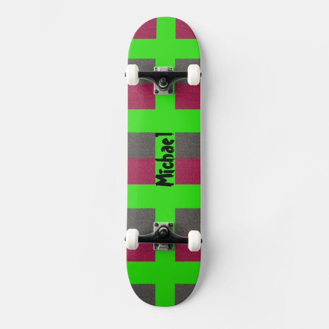 Neon Green Preppy Skateboard Simulated Red Grey (Front)