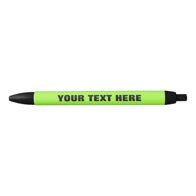 Neon green promotional pen with personalised text (Front)