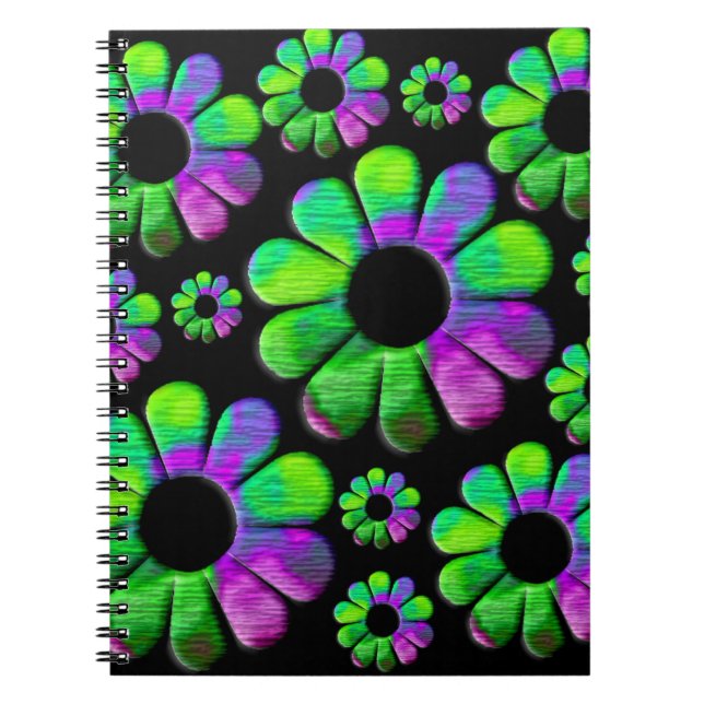 Neon green purple blue daisy notebook (Front)