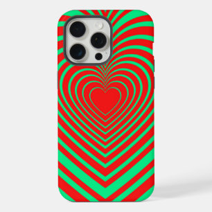 Neon Green Red Hypnotic Heart Love Pattern iPhone 15 Pro Max Case