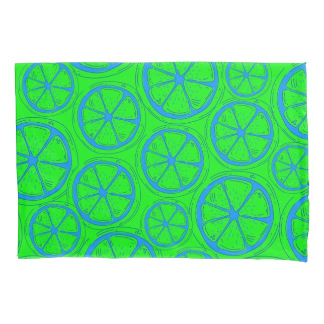 Neon Green Retro Y2K  Citrus Lemon Fruit Pattern Pillowcase (Front)