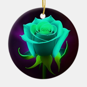 Neon Green Rose Ceramic Tree Decoration