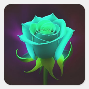 🌹 Neon Green Rose Glow Abstract Floral Art 🌹 Square Sticker