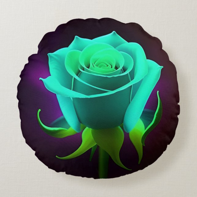 Neon Green Rose Round Cushion (Front)