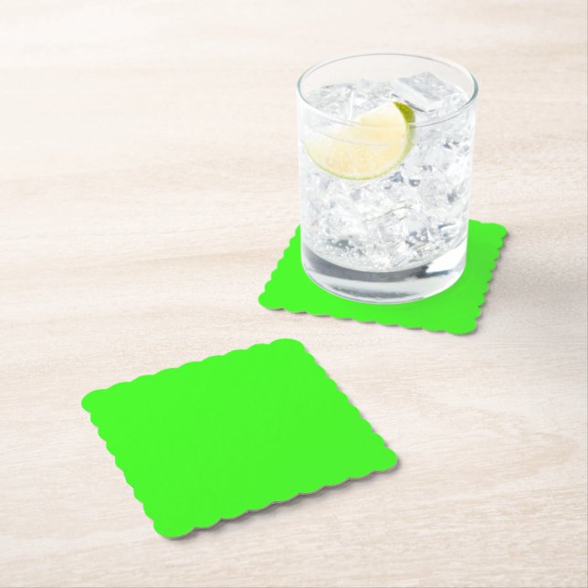 Neon Green Scalloped Square Paper Coaster (Insitu)