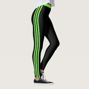 Neon Green Side Stripe Black Leggings Choose Colou