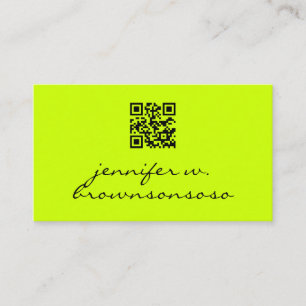 Neon green simple qr code business card