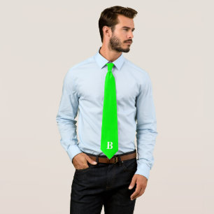 Neon Green Simple Trendy Monogram Monogrammed  Tie