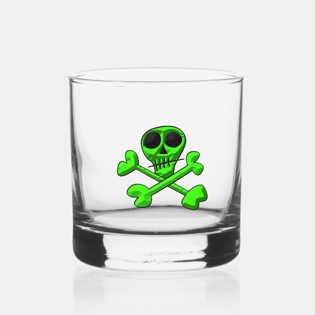 neon green skull whiskey glass (Front)