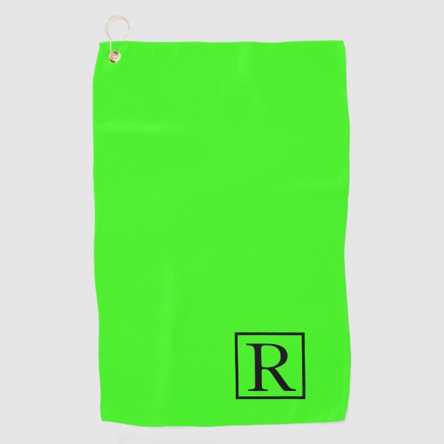 Neon Green Solid Bright Monogram Initial Colourful Golf Towel (Front)