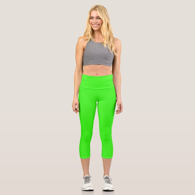 Neon Green Solid Colour  Capri Leggings (Front)