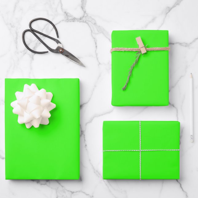Neon Green Solid Colour Wrapping Paper Sheet (Front)