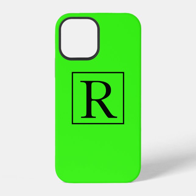 Neon Green Solid Colourful Bright Monogram Initial iPhone Case (Back)
