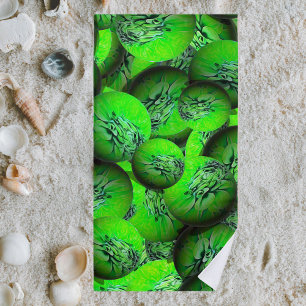 Neon green spheres in 3D optics  Beach Towel
