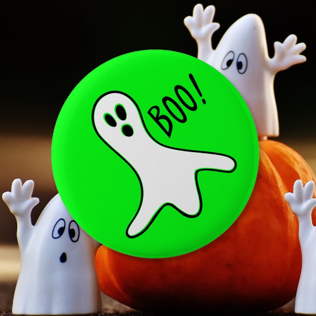Neon Green Spooky Boo Ghost Kids Halloween Costume 6 Cm Round Badge (Neon Green Spooky Boo Ghost Kids Halloween Costume Button)