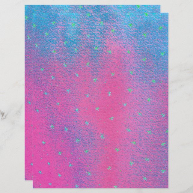 Neon Green Stars Pink Blue Glitter Look Scrapbook (Front/Back)