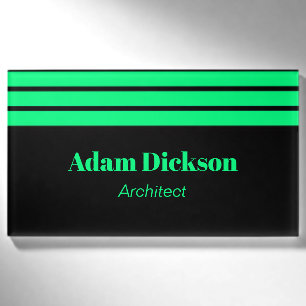 Neon green stripes black employee name tag