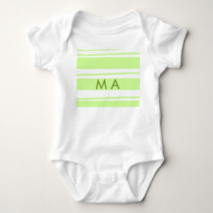 Neon green  stripes Greek pattern letter monogram  Baby Bodysuit