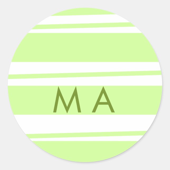 Neon green  stripes Greek pattern letter monogram  Classic Round Sticker (Front)