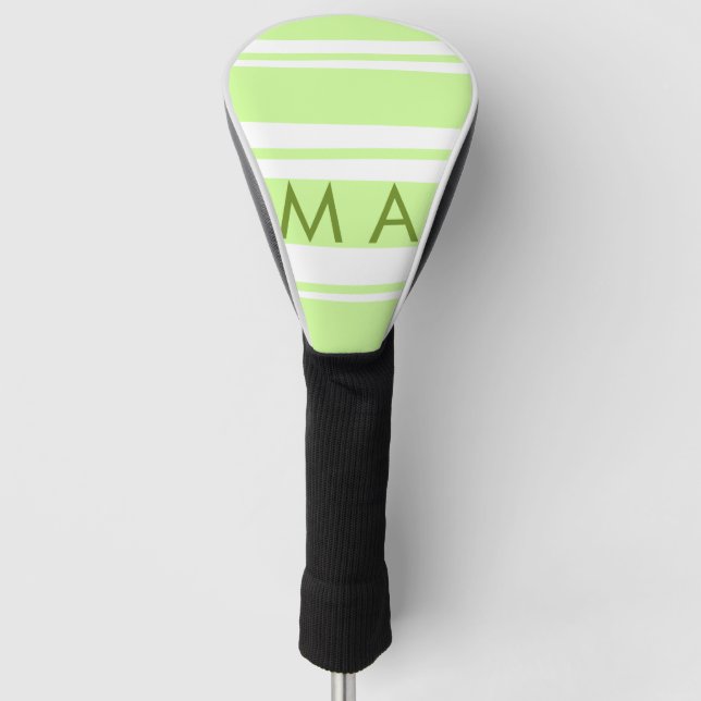 Neon green  stripes Greek pattern letter monogram  Golf Head Cover (Front)