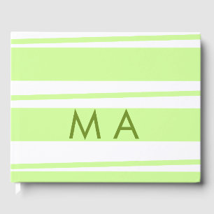 Neon green stripes Greek pattern letter monogram Guest Book