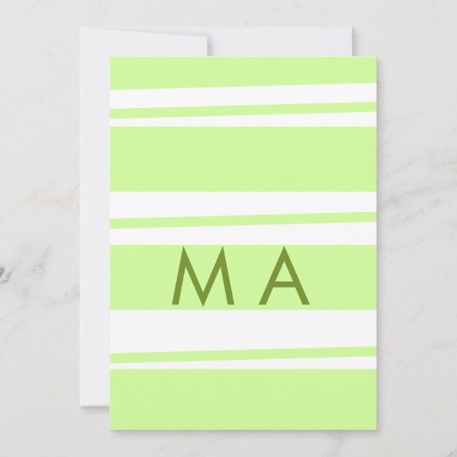 Neon green  stripes Greek pattern letter monogram  Holiday Card (Front)
