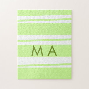 Neon green stripes Greek pattern letter monogram Jigsaw Puzzle